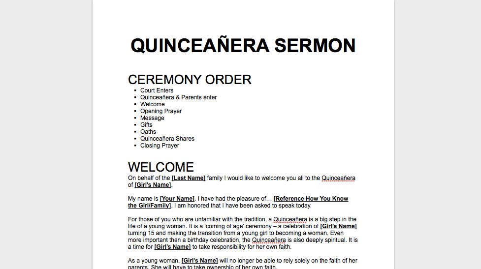 Quinceañera sermon sample